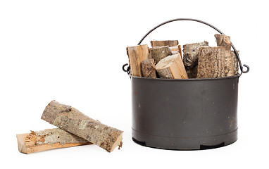 Image showing Metal basket of firewood