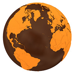 Image showing North America and Europe on chocolate Earth