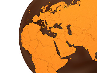 Image showing Middle East on chocolate Earth