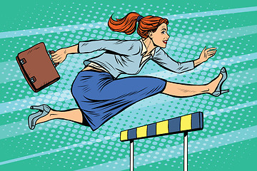 Image showing businesswoman running hurdles