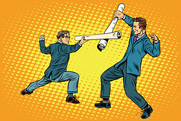 Image showing Businessmen fencing competition ideas