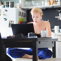 Image showing Female freelancer working from home.