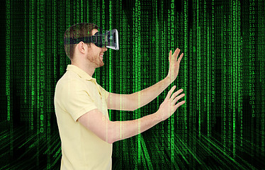 Image showing happy man in virtual reality headset or 3d glasses