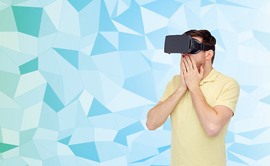 Image showing happy man in virtual reality headset or 3d glasses