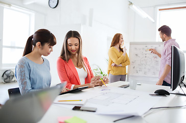 Image showing happy creative team with tablet pc at office