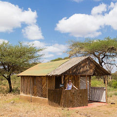 Image showing Traditional african safari tourist lodge.