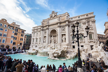 Image showing Tourists visiting the Trevi Fountain, Rome, Italy.