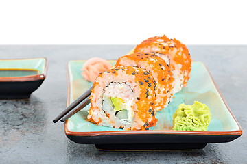 Image showing California maki sushi with masago and ginger