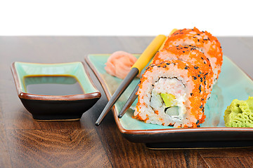 Image showing California maki sushi with masago and ginger