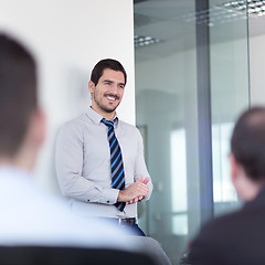 Image showing Relaxed informal business team office meeting.