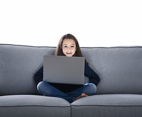 Image showing Little girl working with a laptop