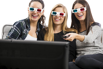 Image showing Girls watching 3D movies 