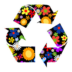 Image showing Recycle signs with flowers