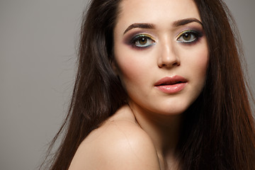 Image showing Portrait close up of young beautiful woman in studio