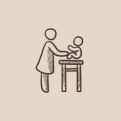 Image showing Woman taking care of baby sketch icon.