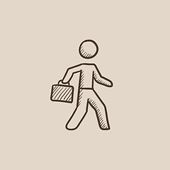 Image showing Businessman walking with briefcase sketch icon.