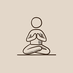 Image showing Man meditating in lotus pose sketch icon.