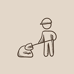 Image showing Man with shovel and hill of sand sketch icon.