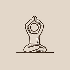 Image showing Man meditating in lotus pose sketch icon.