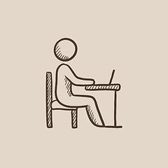 Image showing Student sitting on chair in front of laptop sketch icon.