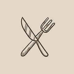 Image showing Knife and fork sketch icon.