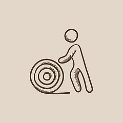 Image showing Man with wire spool sketch icon.