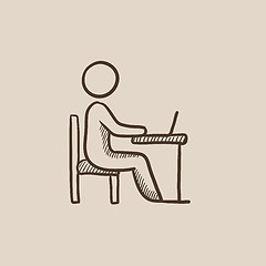 Image showing Businessman working at his laptop sketch icon.