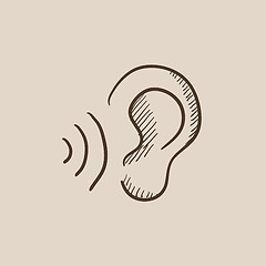 Image showing Ear and sound waves sketch icon.