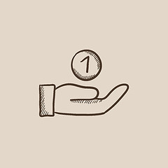 Image showing Hand and one coin sketch icon.