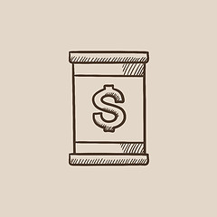 Image showing Barrel with dollar symbol sketch icon.