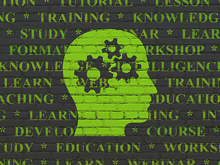 Image showing Education concept: Head With Gears on wall background