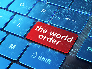 Image showing Politics concept: The World Order on computer keyboard background