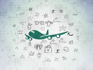 Image showing Vacation concept: Airplane on Digital Data Paper background
