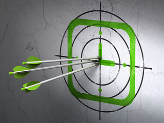 Image showing Time concept: arrows in Watch target on wall background