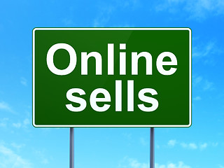 Image showing Marketing concept: Online Sells on road sign background