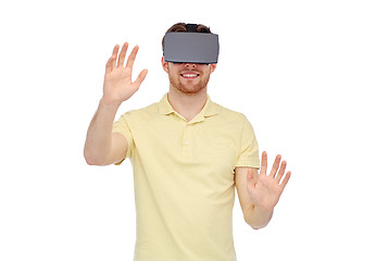 Image showing happy man in virtual reality headset or 3d glasses