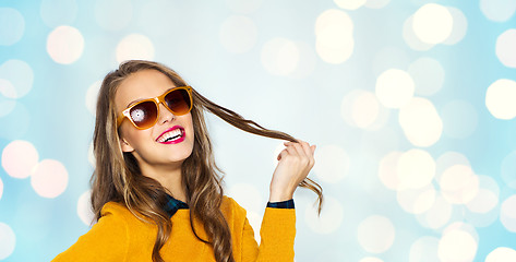 Image showing happy young woman or teen girl in sunglasses