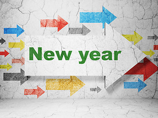 Image showing Entertainment, concept: arrow with New Year on grunge wall background