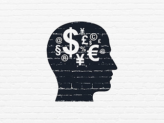 Image showing Learning concept: Head With Finance Symbol on wall background