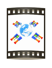 Image showing binoculars around earth. The film strip