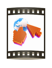 Image showing Link selection computer mouse cursor and Earth - Glodal internet concept on white background. The film strip