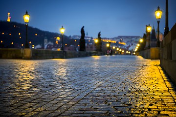 Image showing Charles Bridge in Prague at dawn Czech Republic