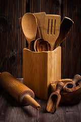 Image showing Wooden kitchen utensils