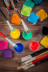 Image showing Colors, Watercolors and brushes