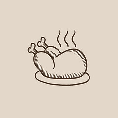 Image showing Baked whole chicken sketch icon.