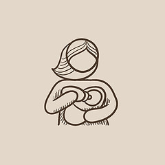 Image showing Woman nursing baby sketch icon.