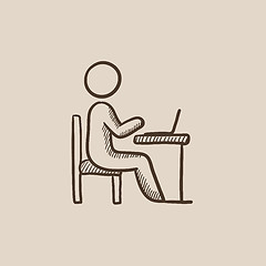 Image showing Businessman working at his laptop sketch icon.