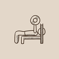 Image showing Man lying on bench and lifting barbell sketch icon.