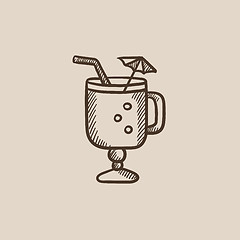 Image showing Glass with drinking straw and umbrella sketch icon.