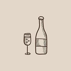 Image showing Bottle of champaign and glass sketch icon.